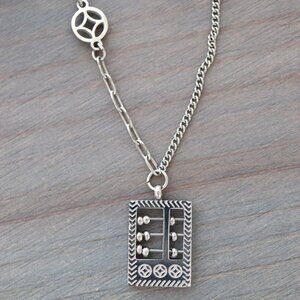 Abacus Style Pendant Necklace with CZ Stones Silver Stainless Steel